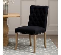 Orsina Black Linen Dining Chair With Wooden Legs,metallic Silver Studded Dining Seat,comfortable Chair,accent Chair