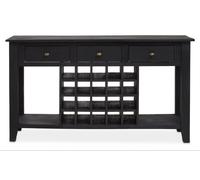 Orsina Black Mango Wood Console Table with Wine Bottle Storage, 3-Drawer Mango Wood Wine Rack Console Orsina Black