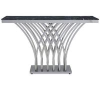 Orsina Black Marble And Silver Console Table For Livingroom, Metallic Finish Storage Table, Accent Table For Patio