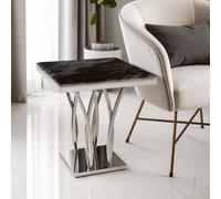 Orsina Black Marble And Silver Side Table,luxurious Decorative Table, Silver Metal Table, Elegant Accent Table