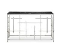 Orsina Black Marble Console Table, Decorative Table For Livingroom, Spacious Rectangular Table, Metal Display Table