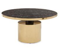Orsina Black Marble-Effect Coffee Table with Gold-Finish Base, Round Black Marble-Effect Tempered Glass Top in Gold Orsina Gold