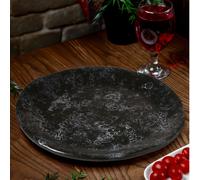 Orsina Black Marble Effect Pizza Plate, Stoneware Plate, White Veining Plate With Shallow Recess, Ideal for Daily Use Orsina Black