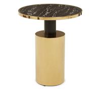 Orsina Black Marble-Effect Top & Gold-Base Side Table, Round Tempered Black Marble-Look Glass Surface in Gold Orsina Gold