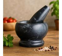 Orsina Black Marble Mortar And Pestle Set, Durable Natural Stone Grinder For Kitchen Use