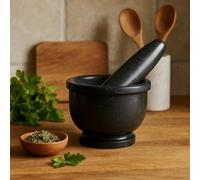 Orsina Black Marble Mortar And Pestle With Rim, Durable Natural Stone Grinder For Kitchen Use