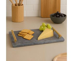 Orsina Black Marble Serving Board With Gold Handles, Durable Natural Stone Tray For Kitchen Use