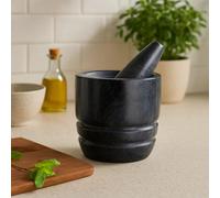 Orsina Black Marble Textured Mortar And Pestle, Durable Natural Stone Grinder For Kitchen Use