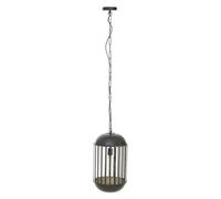 Orsina Black Metal Pendant Light, Capsule Cage Frame With Clear Glass Panels, Handcrafted Hanging Light Fixture