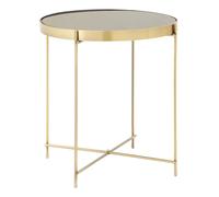 Orsina Black Mirror Low Side Table, Contemporary Brushed Bronze Accent Table, Low Glass Side Table With Metal Legs in Gold Orsina Gold