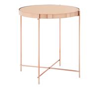 Orsina Black Mirror Low Side Table, Contemporary Brushed Bronze Accent Table, Low Glass Side Table With Metal Legs in Rose Gold Orsina Rose Gold