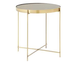 Orsina Black Mirror Low Side Table, Contemporary Brushed Bronze Accent Table, Low Glass Side Table With Metal Legs in Gold Orsina Gold
