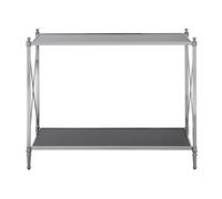 Orsina Black Mirrored Glass Console Table, 2 Tier Nickel Finish Frame Console Stand, Stainless Steel Hallway Table in Silver Orsina Silver