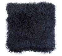 Orsina Black Mongolian Lamb Fur Square Cushion, Luxe Fluffy Textured Throw Pillow with Polyester Reverse in Navy Orsina Navy