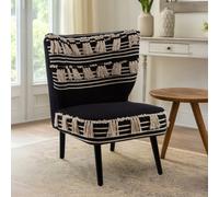 Orsina Black Moroccan Chair, Contemporary Mango Wood Frame Accent Chair, Black And White Patterned Fabric Seating