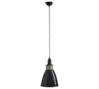 Orsina Black Pendant Light, Gloss Finish Dome Shade With Wooden Holder, Adjustable Hanging Ceiling Light
