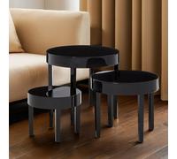Orsina Black Set Of 3 Nesting Tables, Glossy Finish Nesting Table With Square Legs, Coffee Tables For Living Room