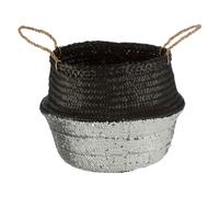 Orsina Black & Silver Seagrass Storage Basket, Decorative Organizer With Handles, Small Seagrass Storage Basket Orsina Silver