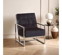 Orsina Black Velvet Arm Chair, Comfortable Armchair With Button Tufting, Velvet Upholstery Lounge Chair For Home