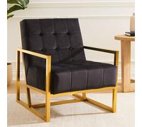 Orsina Black Velvet Arm Chair, Comfortable Armchair with Button tufting, Velvet Upholstery Lounge Chair for Home Orsina Black