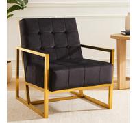 Orsina Black Velvet Arm Chair, Comfortable Armchair With Button Tufting, Velvet Upholstery Lounge Chair For Home