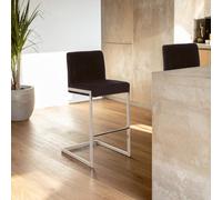 Orsina Black Velvet Bar Chair With Low Back, Modern Sled Base Bar Stool With Chrome Frame, Velvet Upholstered