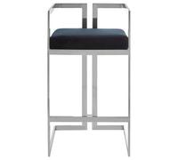 Orsina Black Velvet Bar Stool With Silver Frame, Art Deco Inspired Stainless Steel Bar Stool, Modern Velvet Seat
