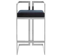 Orsina Black Velvet Bar Stool With Silver Frame, Art Deco Inspired Stainless Steel Bar Stool, Modern Velvet Seat Orsina Black
