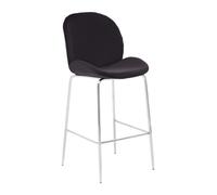 Orsina Black Velvet Chrome Finish Bar Chair, Mid-Century Bar Stool With Curved Backrest, Counter Height Chair Orsina Black