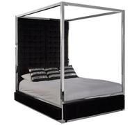 Orsina Black Velvet Upholstered Canopy Bed,modern Tufted Headboard Bed With Steel Frame,opulent Bedroom Furniture
