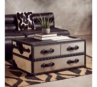 Orsina Black & White Genuine Cowhide Coffee Table,rectangular Table With Three Drawers,table With Leather Handles