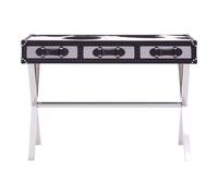 Orsina Black & White Genuine Cowhide Console Table, 3 Drawer Table With Crossed Legs, Table With Leather Handles Orsina Black