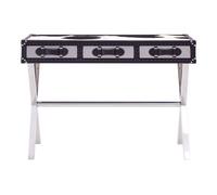 Orsina Black & White Genuine Cowhide Console Table,3 Drawer Table With Crossed Legs,table With Leather Handles