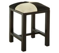 Orsina Black & White Leather Stool, Natural Teak Wood Bar Stool, Black Finished Seat, Leather Seat For Outdoor Patio Orsina Multicolor