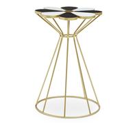 Orsina Black & White Petal End Table, Modern Flower Shaped Side Table With Hourglass Gold Frame, Small Table Orsina Gold
