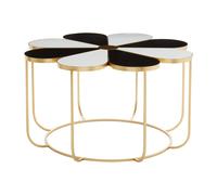 Orsina Black & White Petal-Top Side Table, Floral Daisy-Style Tempered MDF Top, Gold-Finish Metal Frame Accent Table in Gold Orsina Gold
