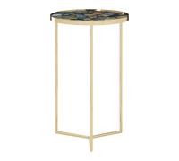Orsina Blue Agate Side Table, Semi-Precious Banded Stone Top with Gold Frame, Modern Accent Table for Living Room Orsina Blue