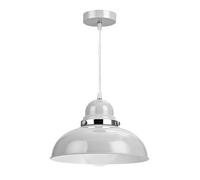 Orsina Blue Bowl Shaped Pendant Light, Nordic Style Ceiling Light with Chrome Detail, Smooth Metal Shade in Grey Orsina Grey