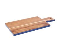 Orsina Blue Edge Rectangular Chopping Board, Natural Wood Chopping Board With Tapered Handle, Wood Chop Board