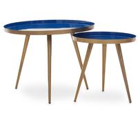 Orsina Blue Enamel Nest Of Two Tables, Luxe Modern Side Tables With Matt Gold Legs, Space-Saving Nesting Tables Orsina Blue