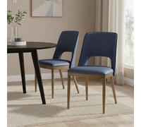 Orsina Blue Leather Effect Dining Chair, Upholstered Accent Dining Table Chair, Tapered Back Living Room Chair