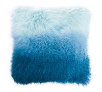 Orsina Blue Ombre Mongolian Lamb Fur Square Cushion, Luxe Gradient Faux Fur Throw Pillow with Feather Filler Orsina Blue