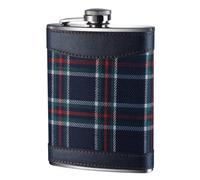 Orsina Blue Tartan Hip Flask, 6Oz Stainless Steel Flask With Traditional Green Tartan Wrap, Secure Screw Cap