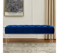 Orsina Blue Velvet Tufted Bench, Modern Upholstered Bedroom Bench with Clear Acrylic Legs, Entryway Bench Orsina Blue