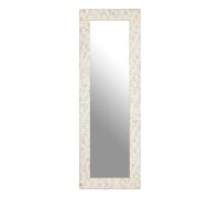 Orsina Boho Rectangular Wall Mirror, Whitewash Teak Wood Mosaic Frame, Subtle Accent Mirror For Living Room