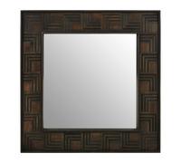 Orsina Boho Square Wall Mirror, Weathered Dark Mango Wood Frame With Carved Detail, Decorative Mirror in Brown Orsina Brown