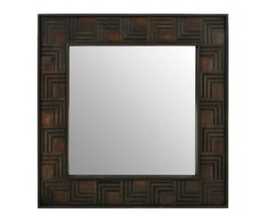 Orsina Boho Square Wall Mirror, Weathered Dark Mango Wood Frame With Carved Detail, Decorative Sustainable Mirror