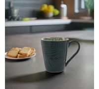 Orsina Botanical Mug With Curved Handle,green Porcelain Mug With Embossed Palm Leaf Detailing,perfect For Gifting