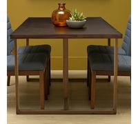 Orsina Brass Base Dining Table, Sustainable Acacia Wood Top Dining Room Table, Sledge Design Rectangle Dining Table