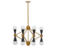 Orsina Brass & Black Metal Pendant Light, Contemporary 16 Bulb Ceiling Light With White Glass Shades in Gold Orsina Gold
